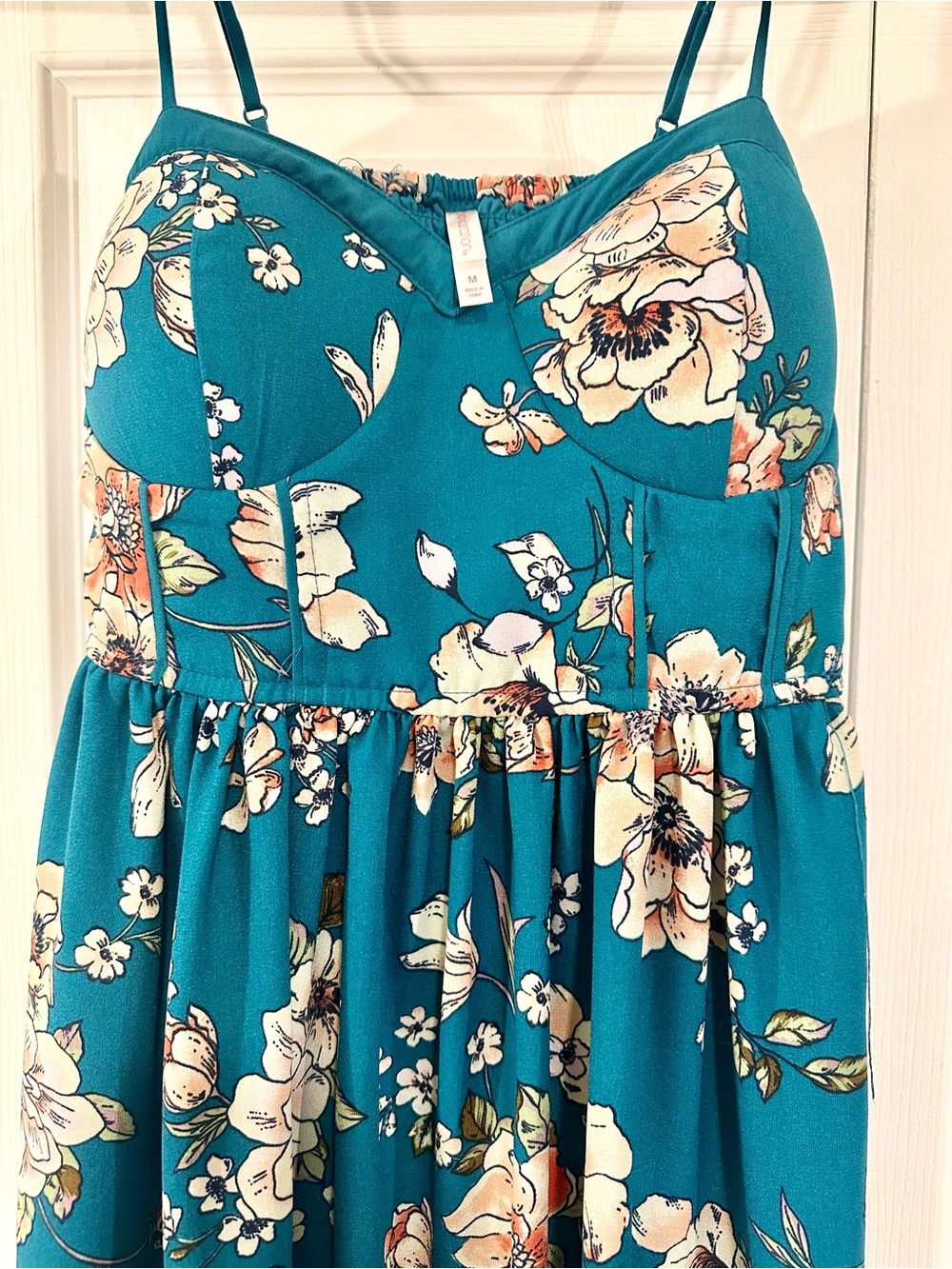 Xhilaration Teal Floral Spaghetti Strap Sundress M - Picture 5 of 7